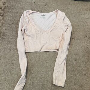 Garage Pink Ribbed Fitted Crop Blouse